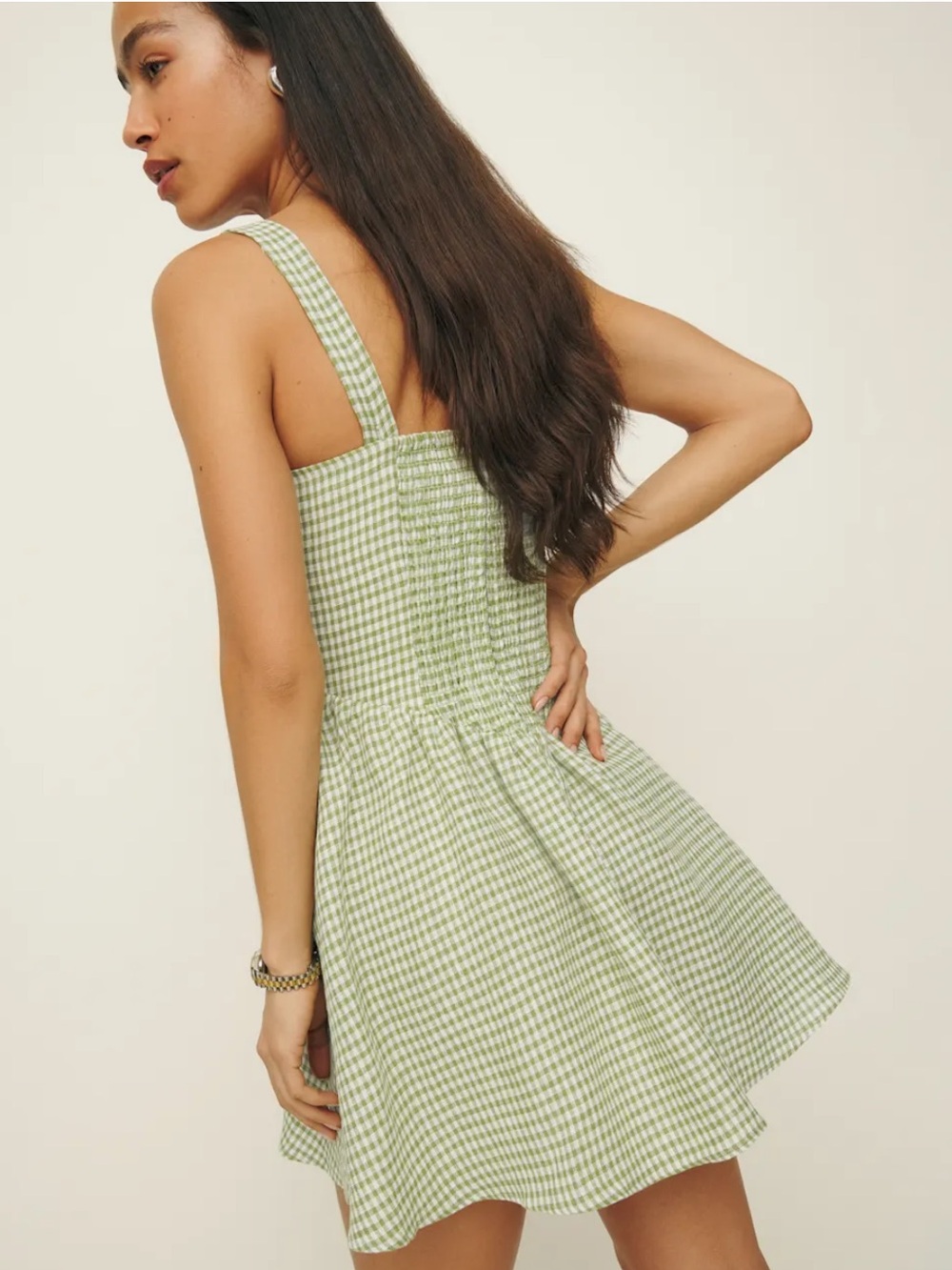 Reformation Daria Linen Dress in Avocado Check - Picture 2 of 7
